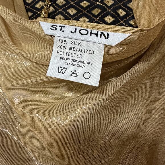 St. John Evening Black Gold Knit Jacket Zip Paillettes Rhinestone W/Scarf Sz 2 - Picture 12 of 15